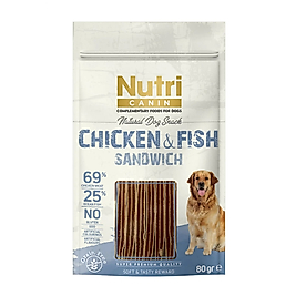 Nutri Canin %25 Okyanus Balıklı ve %69 Tavuk Etli Tahılsız Sandviç Köpek Ödül Maması 80gr