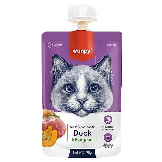 Wanpy Ördekli ve Bal Kabaklı Ezme Kedi Ödül Maması 90gr