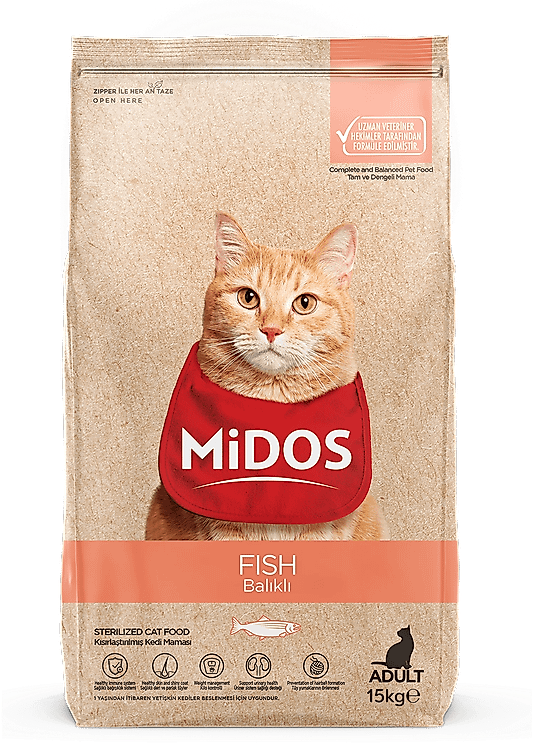 MİDOS Balıklı ve Pirinçli Kısırlaştırılmış Yetişkin Kedi 15 Kg