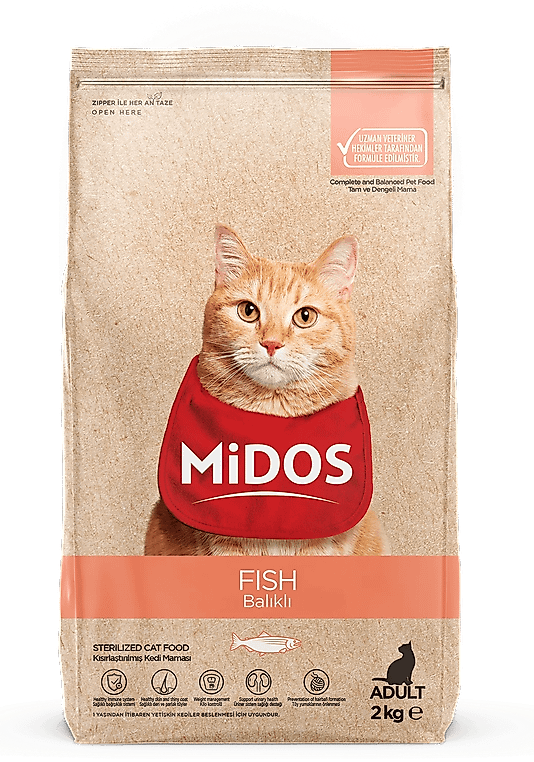 MİDOS Balıklı ve Pirinçli Kısırlaştırılmış Kedi Maması 2 Kg