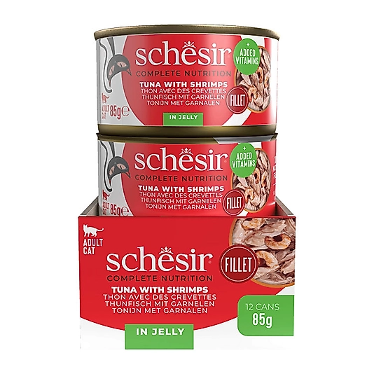 Schesir Jelly Ton Balığı ve Karides Jöle İçinde Yetişkin Kedi Konservesi 85g
