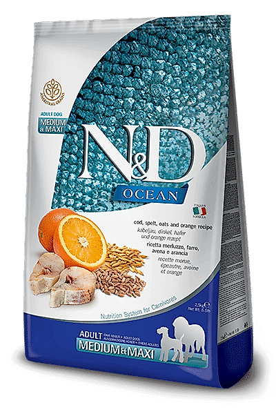 N&D Ocean Morina Balıklı Kavuzlu Buğdaylı Yulaflı Portakallı Yetişkin Küçük Irk Köpek Maması 2,5 Kg