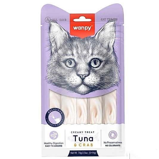 Wanpy Ton Balıklı ve Yengeçli Krema Kedi Ödül Maması 14gr (5'li)