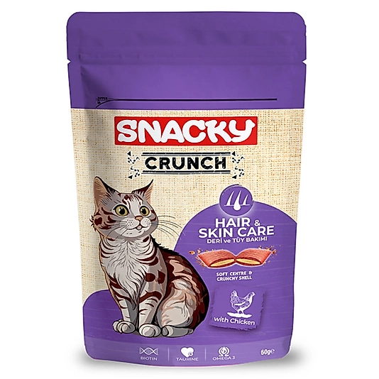 Snacky Crunch Hair&Skin Care Deri ve Tüy Bakımı için Tavuklu Kedi Ödül Maması 60gr