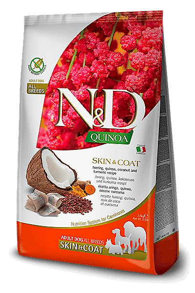 N&D Quinoa Skin & Coat Ringa Balığı & Hindistan Cevizi Yetişkin Mini Irk Köpek Maması 2,5 Kg