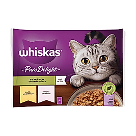 Whiskas Pouch Pure Delight Jöle İçinde Tavuklu ve Somonlu Yetişkin Kedi Konservesi 85gr (4'lü)