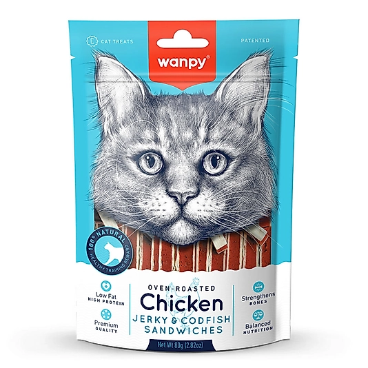 Wanpy Oven Roasted Tavuklu Morina Balıklı Sandviç Kedi Ödül Maması 80gr