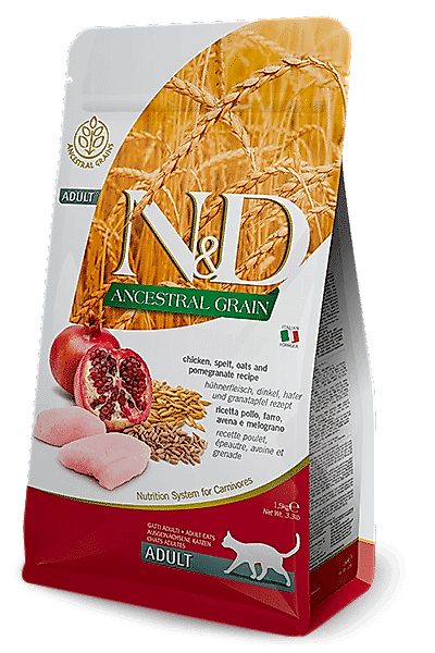 N&D Ancestral Grain Tavuklu Kavuzlu Buğdaylı Yulaflı Narlı Yetişkin Kedi Maması 1,5 Kg