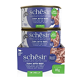 Schesir Ton Balıklı Sığır Filetolu ve Pirinçli Pişirme Suyunda Yetişkin Kedi Konservesi 85g