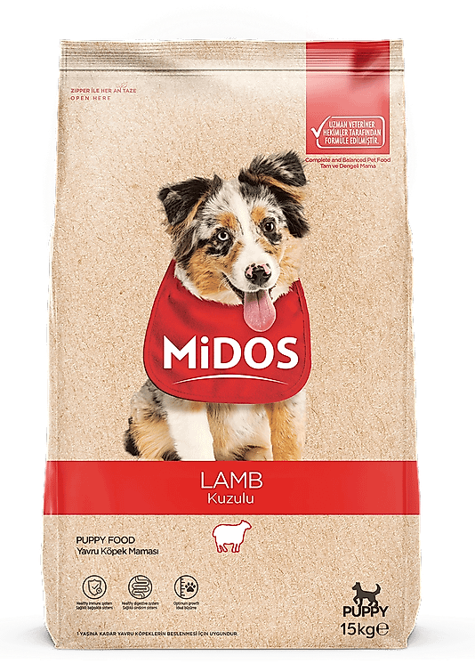 MİDOS Kuzu Etli ve Pirinçli Yavru Köpek Sağlıklı Gelişim 15 Kg