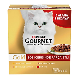Gourmet Gold Karışık Çeşit Parçalı Etli Kedi Yaş Mama 8x85 Gr