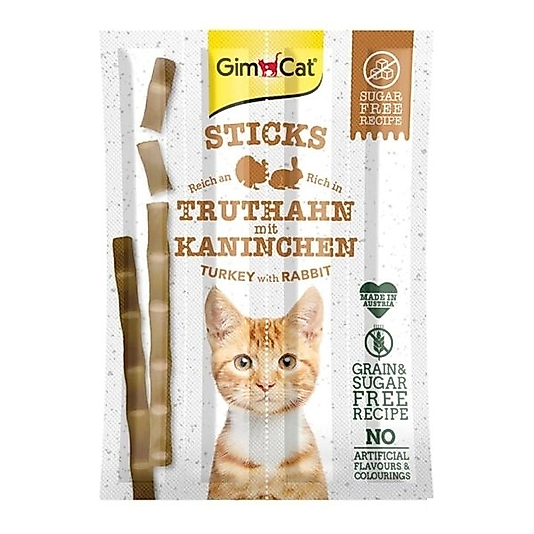 GimCat Sticks Hindili ve Tavşan Etli Taurinli Tahılsız Kedi Ödül Çubuğu 20gr (4'lü)