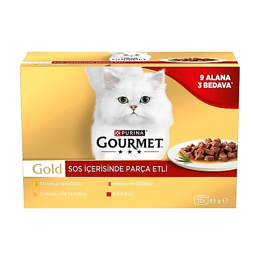 Gourmet Gold Karışık Çeşit Parçalı Etli Kedi Yaş Mama 12x85 Gr