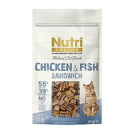 Nutri Feline Okyanus Balıklı ve Tavuk Etli Tahılsız Sandviç Kedi Ödül Maması 50gr