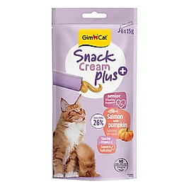 GimCat Snack Cream Plus Somonlu ve Bal Kabaklı Krema Yaşlı Kedi Ödül Maması 15gr (6'lı)