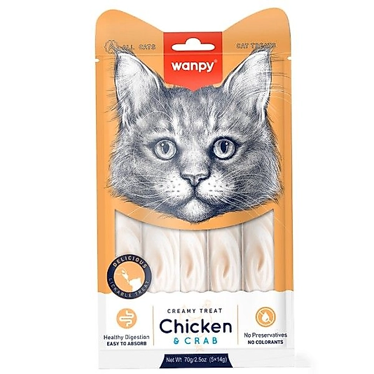 Wanpy Tavuklu ve Yengeçli Krema Kedi Ödül Maması 14gr (5'li)