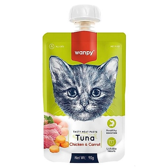 Wanpy Ton Balıklı Tavuklu ve Havuçlu Ezme Kedi Ödül Maması 90gr
