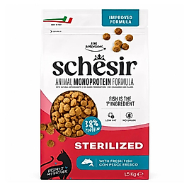 Schesir Mono Protein Balıklı Tahılsız Kısırlaştırılmış Yetişkin Kedi Maması 1,5kg