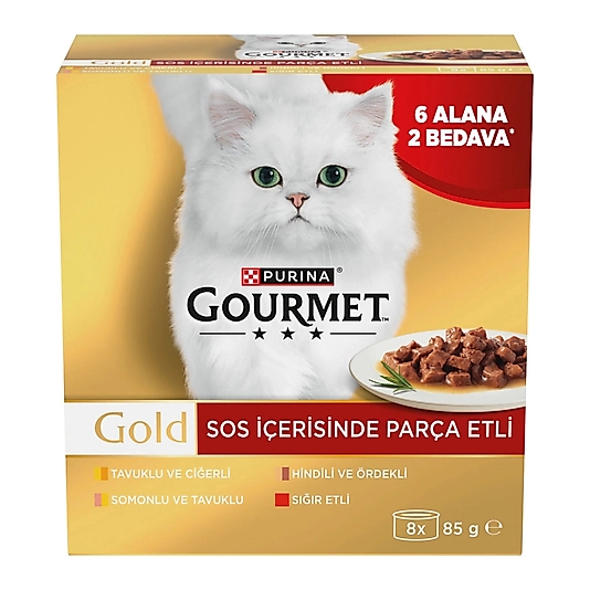 Gourmet Gold Karışık Çeşit Parçalı Etli Kedi Yaş Mama 8x85 Gr