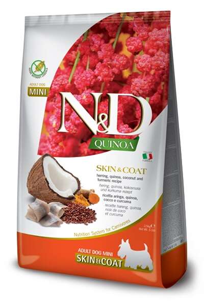 N&D Quinoa Skin & Coat Ringa Balığı & Hindistan Cevizi Yetişkin Mini Irk Köpek Maması 2,5 Kg