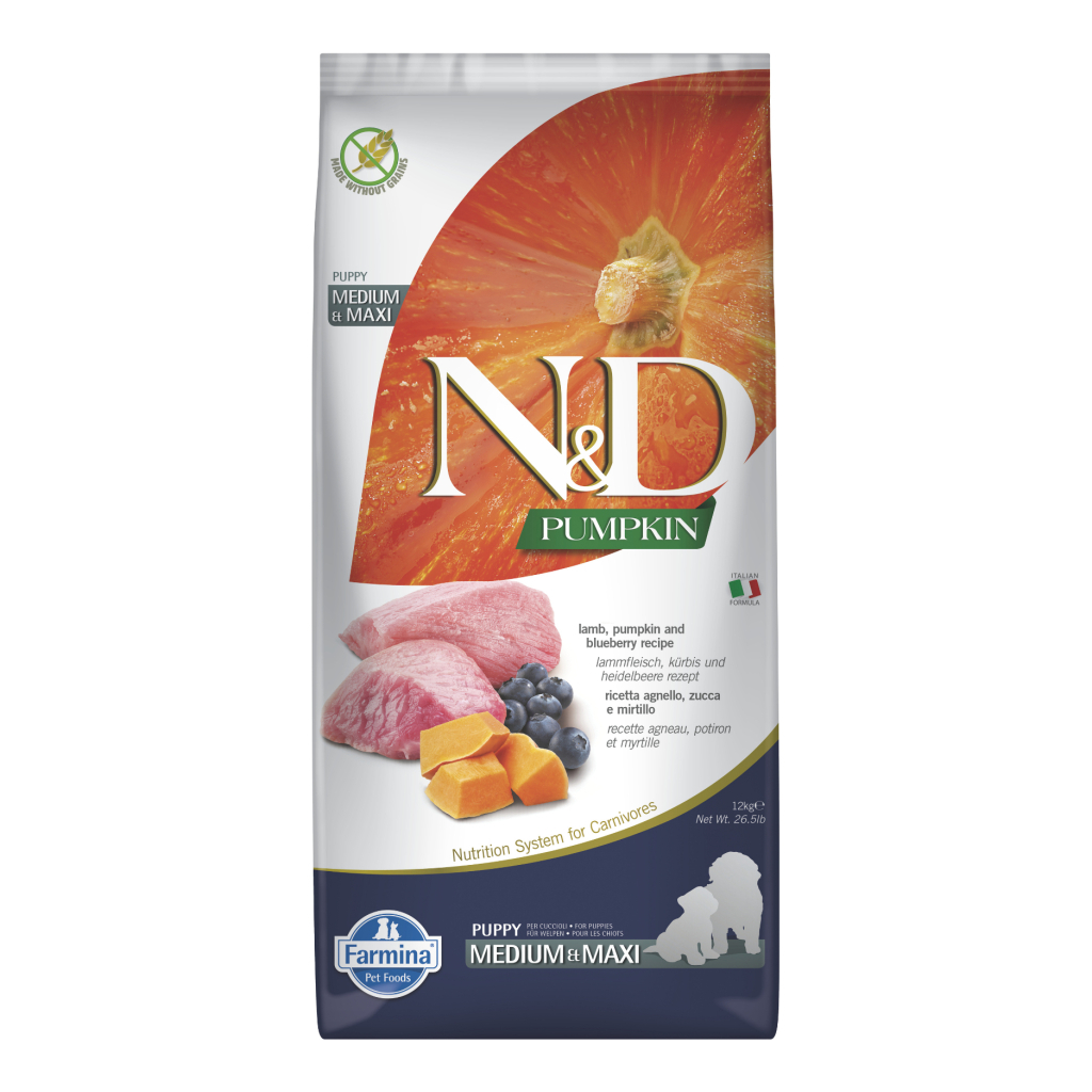 N&D Pumpkin Kuzu Etli Yaban Mersinli Yavru Orta ve Büyük Irk Köpek Maması 12 Kg