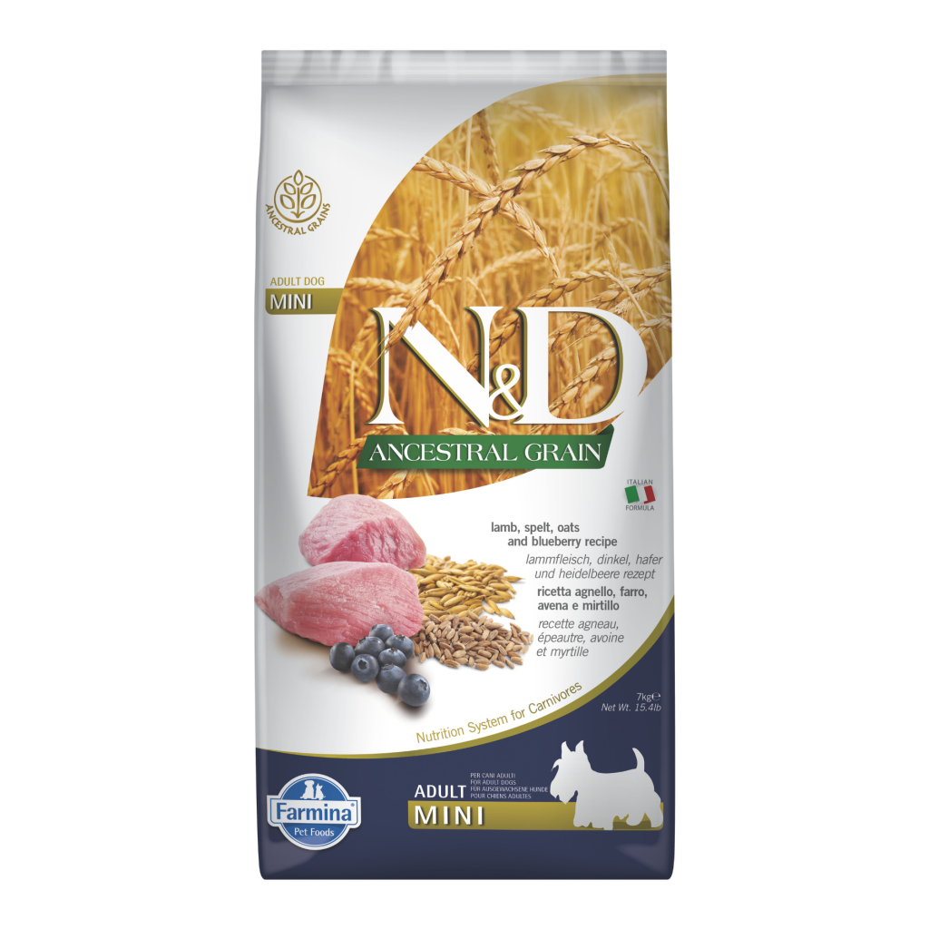 N&D Ancestral Grain Kuzulu ve Yaban Mersinli Yetişkin Küçük Irk Köpek Maması 7 Kg