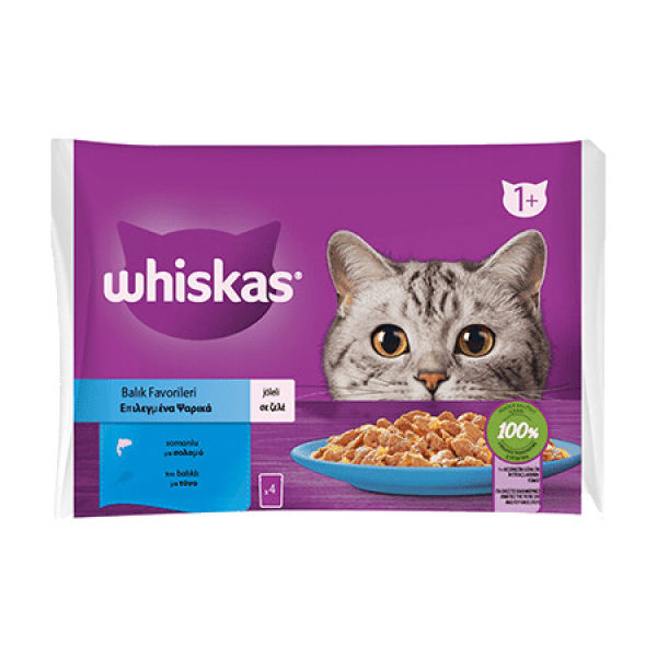 Whiskas Pouch Jöle İçinde Somonlu ve Ton Balıklı Yetişkin Kedi Konservesi 85gr (4'lü)