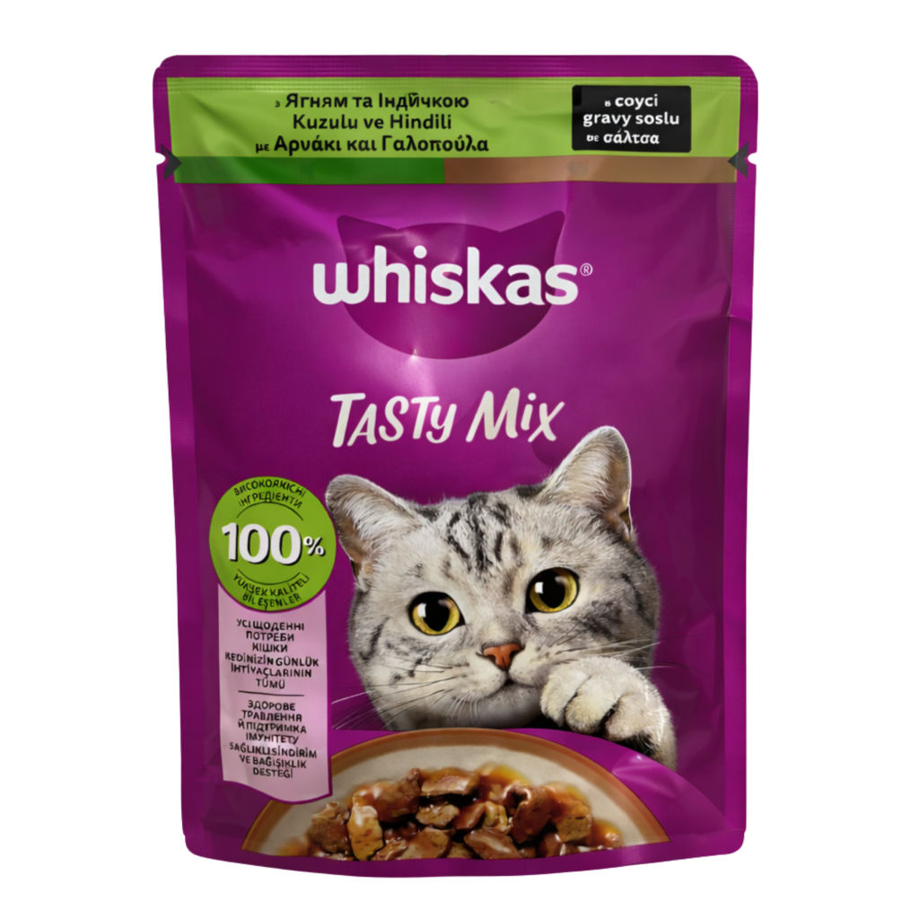 Whiskas Pouch TastyMix Sos İçinde Kuzulu ve Hindili Yetişkin Kedi Konservesi 85gr