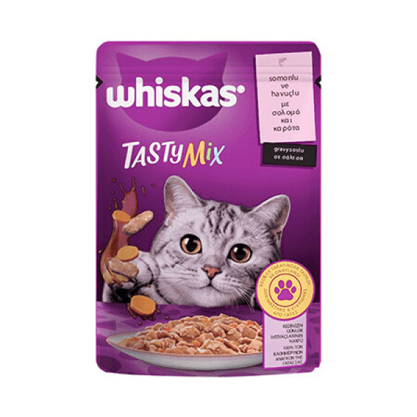 Whiskas Pouch TastyMix Sos İçinde Somonlu ve Havuçlu Yetişkin Kedi Konservesi 85gr