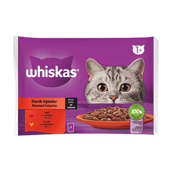Whiskas Pouch Sos İçinde Sığırlı ve Tavuklu Yavru Kedi Konservesi 85gr (4'lü)