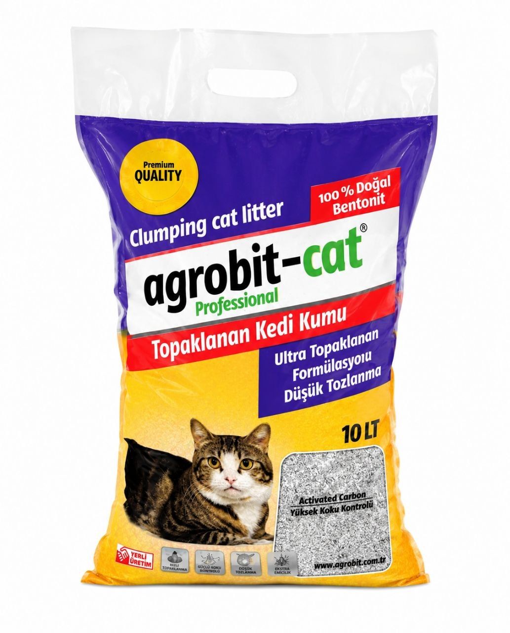 Agrobit Cat Aktif Karbonlu Kedi Kumu Doğal Bentonit İnce Taneli 10 LT