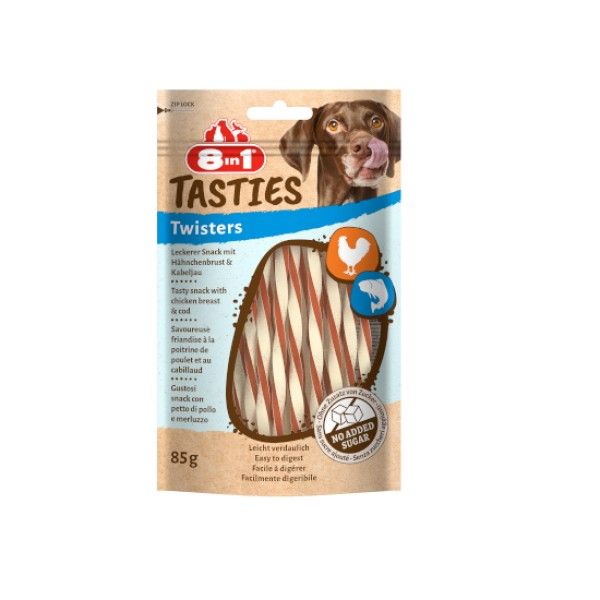 8in1 Tasties Twisters Tavuklu ve Morina Balıklı Köpek Ödül Maması 85gr