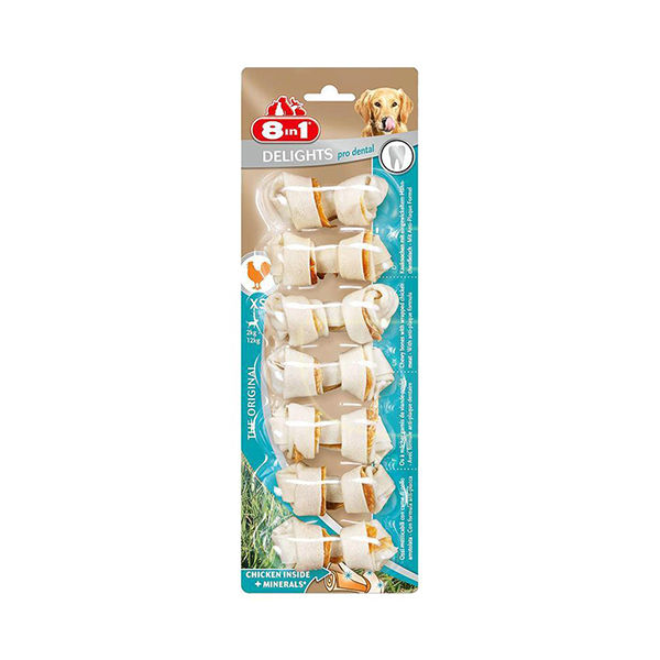 8in1 Delights Pro Dental Diş Sağlığı için Tavuk Etli Düğümlü Köpek Kemiği (7'li) 84gr [XS]