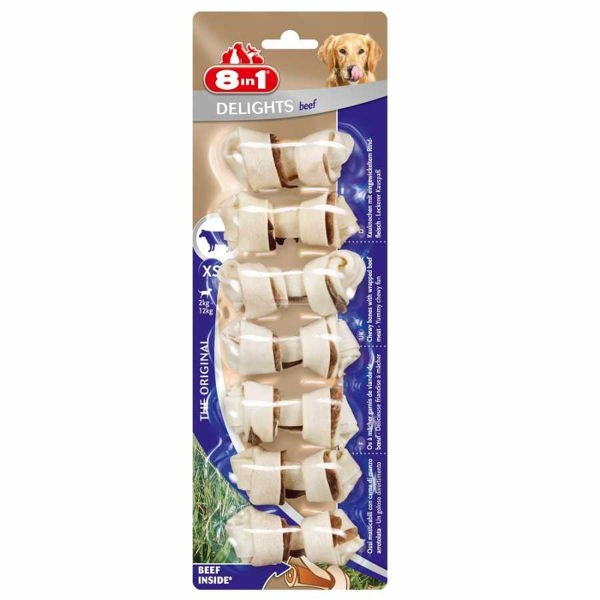 8in1 Delights Bones Ağız Bakımı için Düğümlü Sığır Etli Köpek Kemiği (7'li) [XS] 84gr
