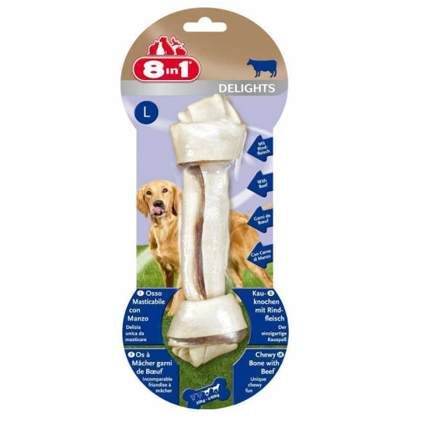 8in1 Delights Bones Biftekli Düğümlü Tartar Önleyici Köpek Kemiği 85gr 18cm [L]