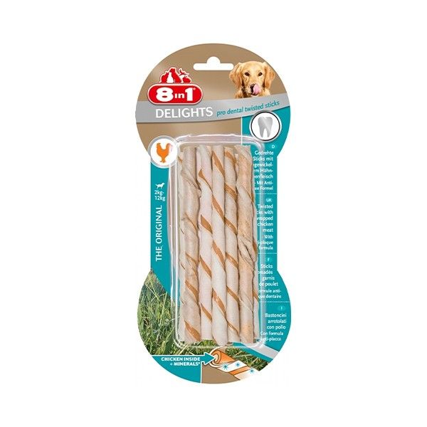 8in1 Delights Pro Dental Diş Sağlığı için Twisted Sticks Köpek Çiğneme Kemiği 55gr