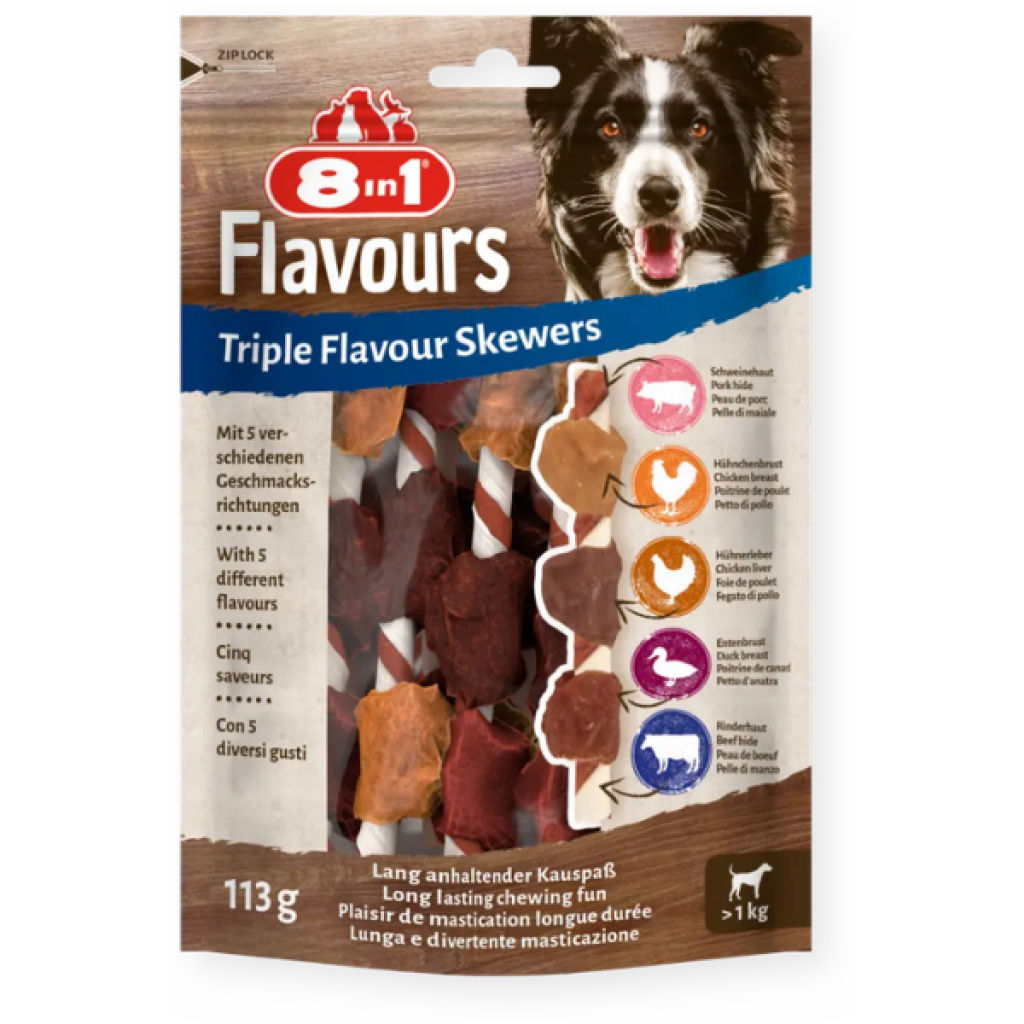 8in1 Flavours Triple Flavour Skewers Çiğnenebilir Köpek Ödülü 113gr