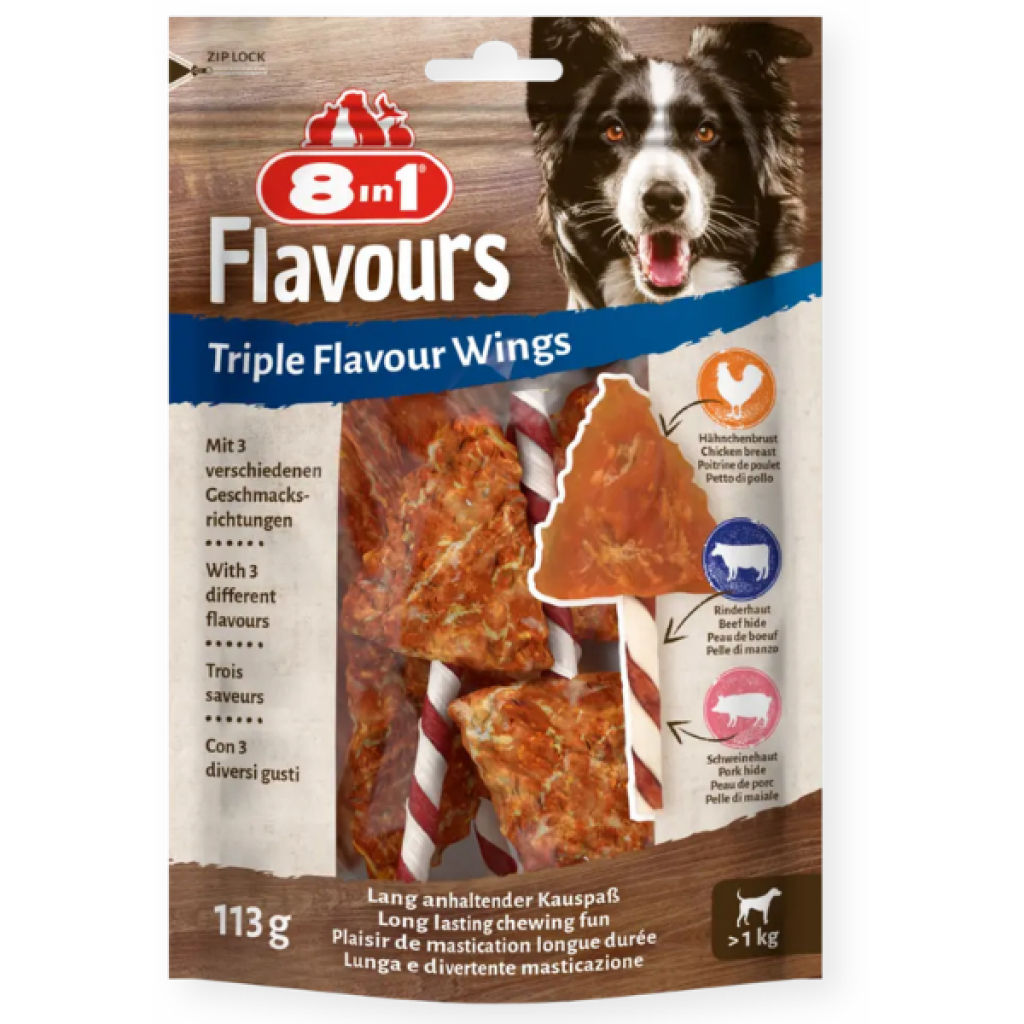 8in1 Flavours Triple Flavour Wings Çiğnenebilir Köpek Ödül Maması 113gr