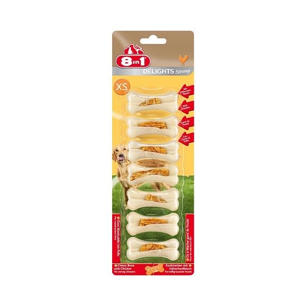 8in1 Delights Bones Köpekler İçin Tavuklu Ağız Bakım Pres Kemik Small (7'li) [XS]