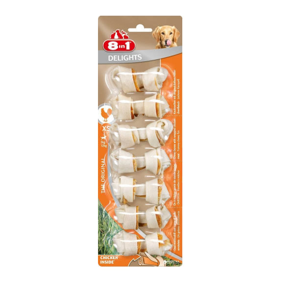 8in1 Delights Bones Ağız Bakımı için Tavuklu Düğümlü Köpek Kemiği (7'li) [XS] 84gr