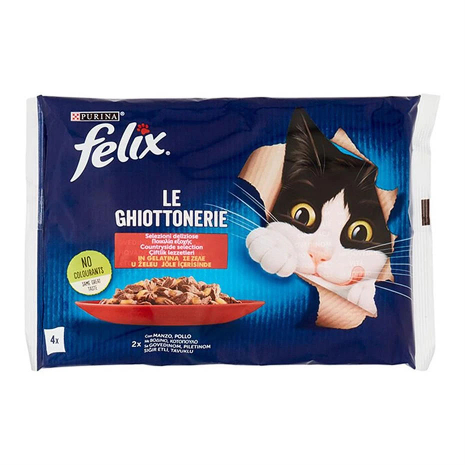 Felix Multipack Sığır ve Tavuk Etli Yetişkin Yaş Kedi Maması 4x85gr