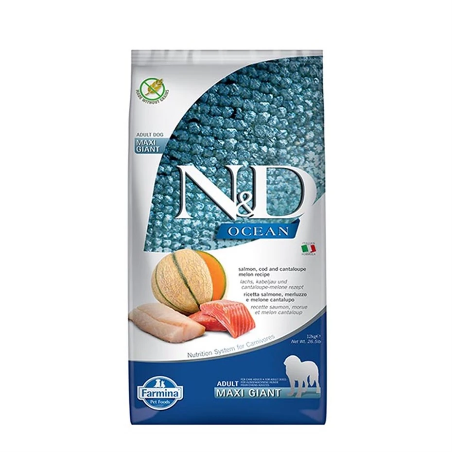 N&D Ocean Somon ve Morina Balıklı Kavunlu Giant Maxi Yetişkin Köpek Maması 12 Kg