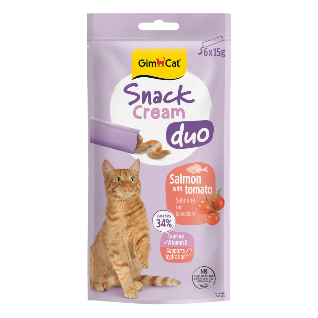 GimCat Snack Cream Duo Somonlu ve Domatesli Krema Kedi Ödül Maması 15gr (6'lı)