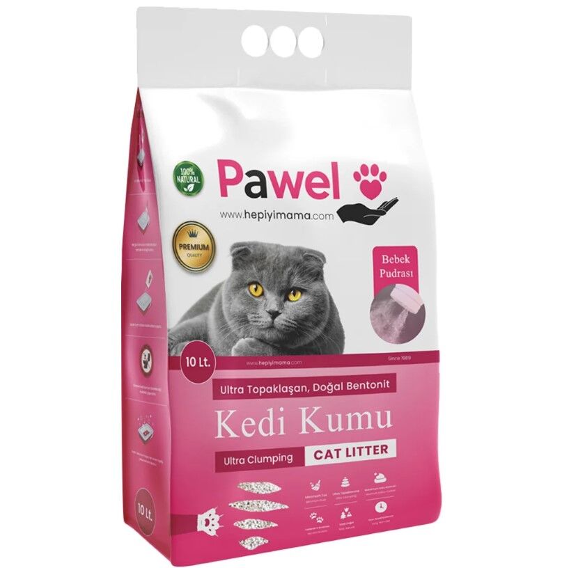 Pawel Bebek Pudralı Topaklanan 10L Bentonit Kedi Kumu